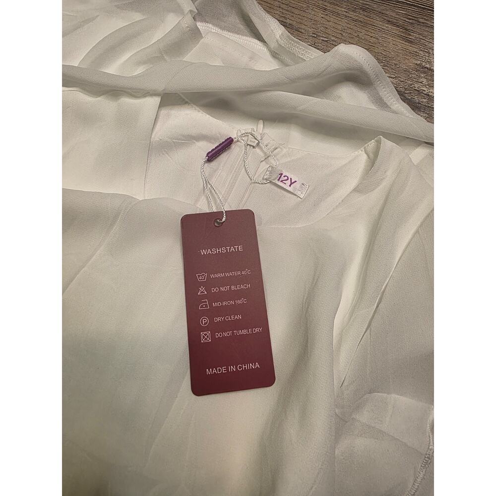 GORLYA Girls Maxi Dress White Flutter Sleeve Back Tie Polyester Size 12Y - Picture 7 of 9